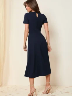 Friends Like These Navy Tab Detail Short Sleeve Midi Tailored Dress