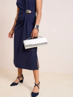 Friends Like These Navy Wide Fit Block Heel Cross Strap Court Shoes