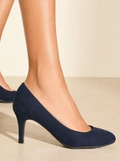Friends Like These Navy Wide Fit Low Stiletto Heel Round Toe Faux Suede Court Shoes