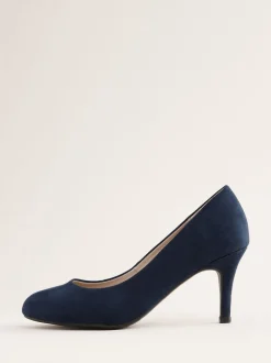 Friends Like These Navy Wide Fit Low Stiletto Heel Round Toe Faux Suede Court Shoes