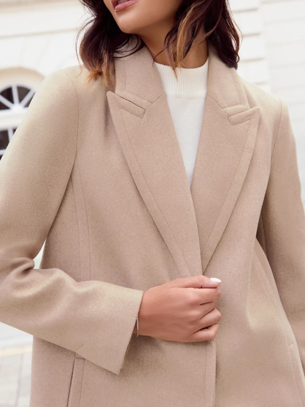 Friends Like These Neutral Tailored Mid Length Single Button Coat