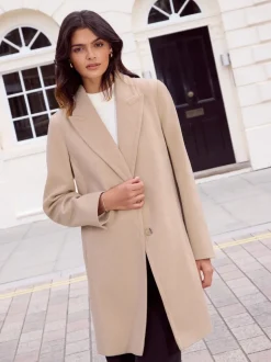 Friends Like These Neutral Tailored Mid Length Single Button Coat
