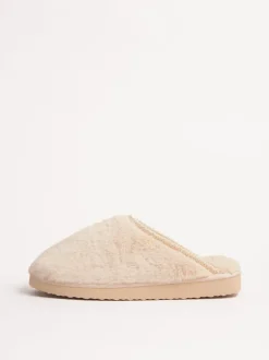 Friends Like These Neutral Supersoft Embroidered Tape Faux Fur Nightwear Mule Slippers