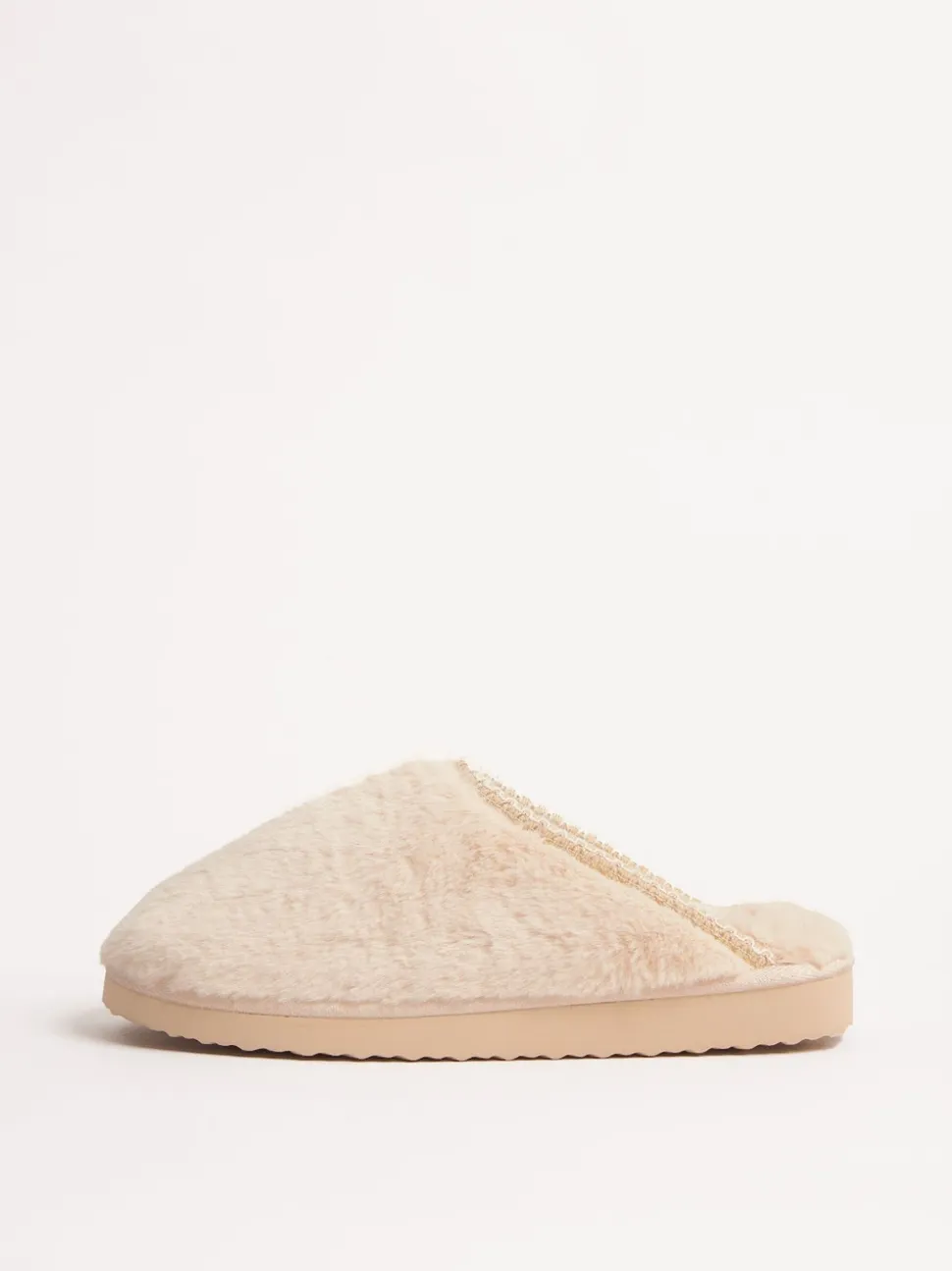 Friends Like These Neutral Supersoft Embroidered Tape Faux Fur Nightwear Mule Slippers