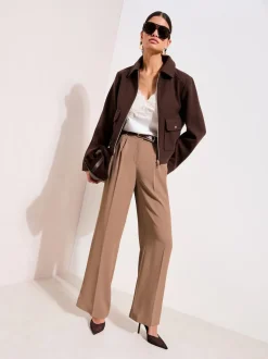 Friends Like These Neutral Latte Petite Premium Elastic Back Tailored Wide Leg Trousers
