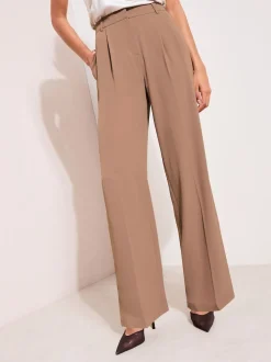 Friends Like These Neutral Latte Petite Premium Elastic Back Tailored Wide Leg Trousers