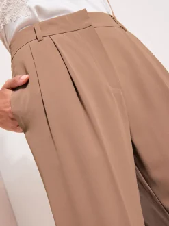 Friends Like These Neutral Latte Petite Premium Elastic Back Tailored Wide Leg Trousers