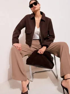 Friends Like These Neutral Latte Petite Premium Elastic Back Tailored Wide Leg Trousers