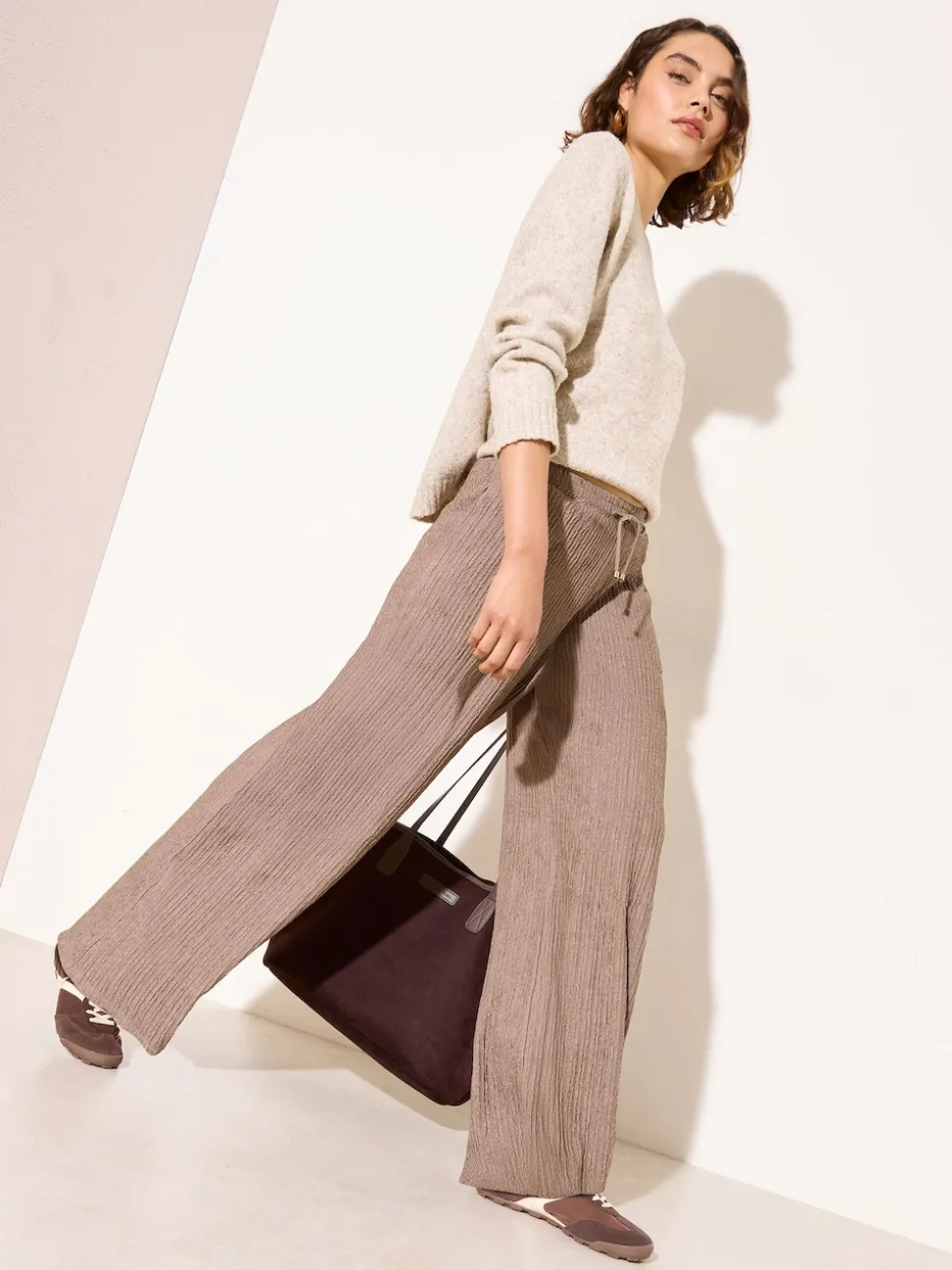 Friends Like These Neutral Ripple Texture Wide Leg Trousers