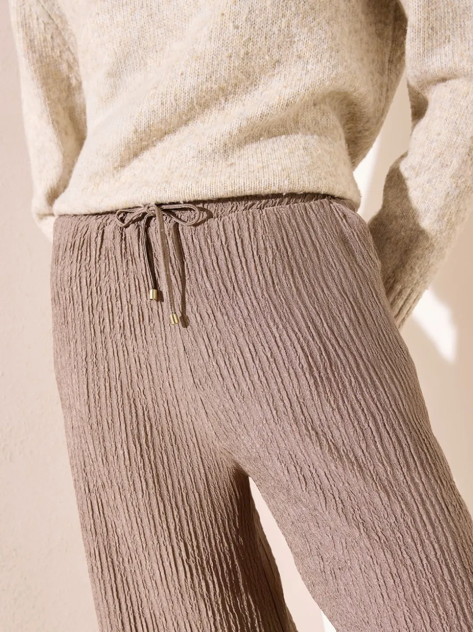 Friends Like These Neutral Ripple Texture Wide Leg Trousers