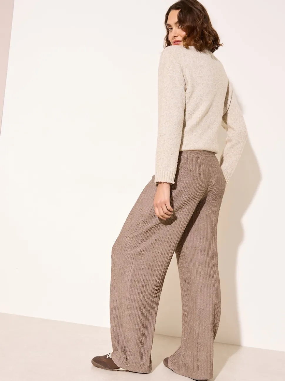 Friends Like These Neutral Ripple Texture Wide Leg Trousers