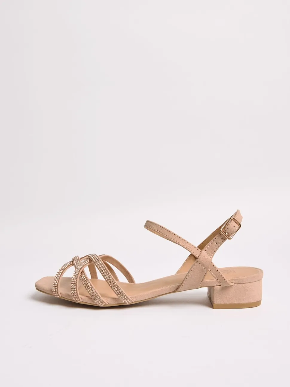 Friends Like These Nude Standard Fit Low Block Heel Diamante Occasion Sandals