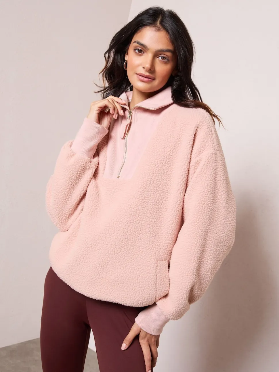 Friends Like These Pink Half Zip Borg Fleece Sweatshirt