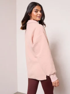 Friends Like These Pink Half Zip Borg Fleece Sweatshirt