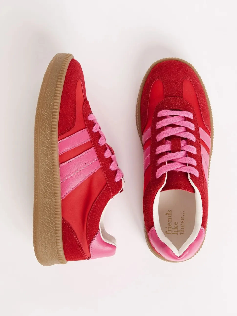 Friends Like These Red Pink Standard Fit Lace Up Retro Gumsole Sports Trainers