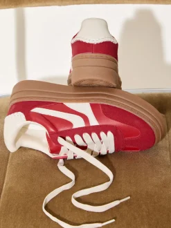 Friends Like These Red Standard Fit Chunky Platform Gumsole Lace Up Casual Trainers