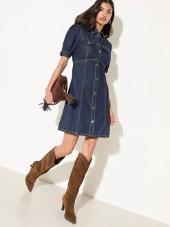 Friends Like These Rinse Wash Denim Seamed Detail Mini Dress