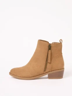 Friends Like These Tan Brown Standard fit Mid Block Heel Side Zip Faux Suede Cuban Boots