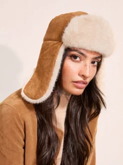 Friends Like These Tan Brown Cosy Faux Suede and Fur Trapper Hat
