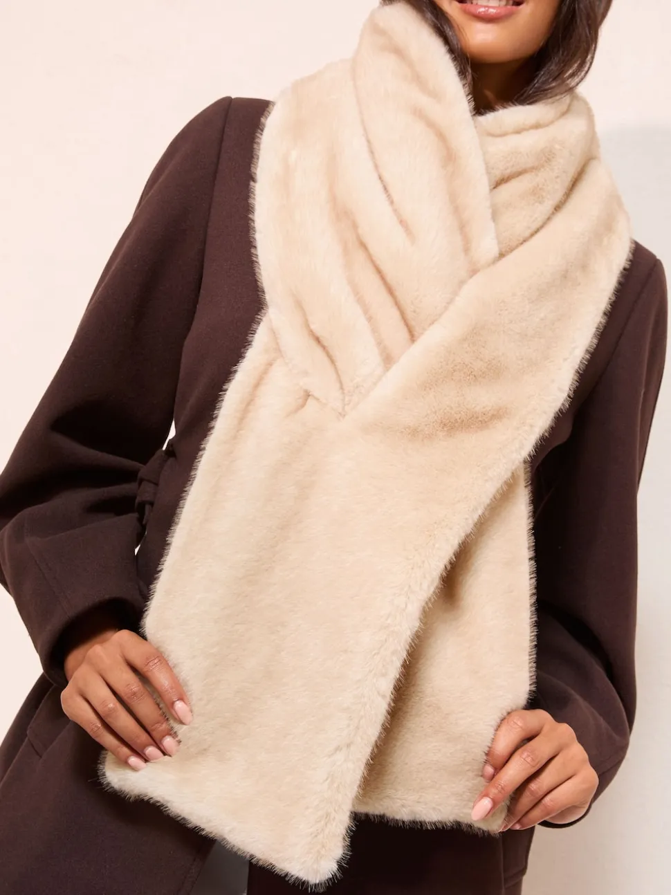 Friends Like These Tan Brown Faux Suede and Fur Reversible Scarf