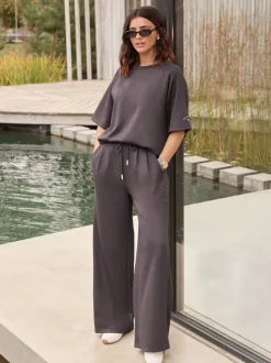 Friends Like These Taupe Studio Pleat Wide Front Joggers