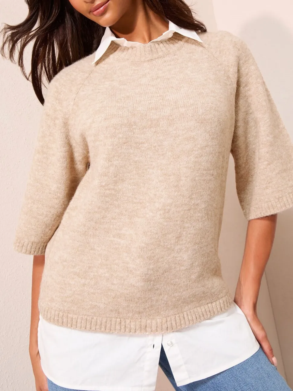 Friends Like These Taupe 2-in-1 Knitted Top