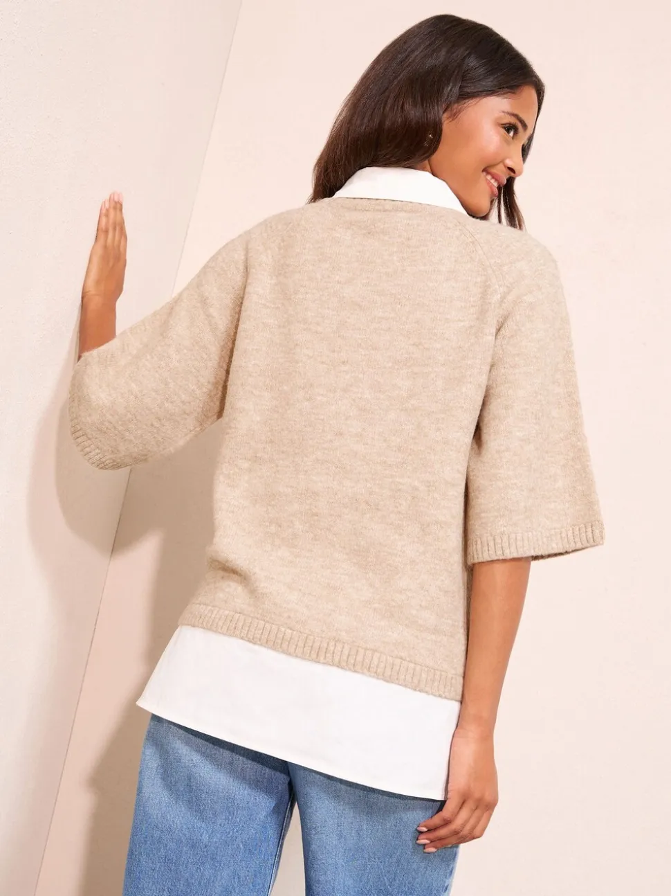 Friends Like These Taupe 2-in-1 Knitted Top