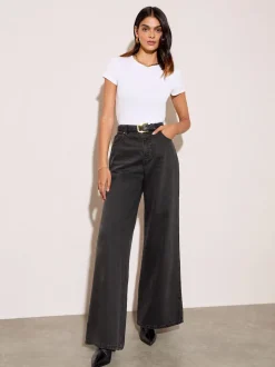 Friends Like These Washed Black Relaxed Wide Leg Jeans