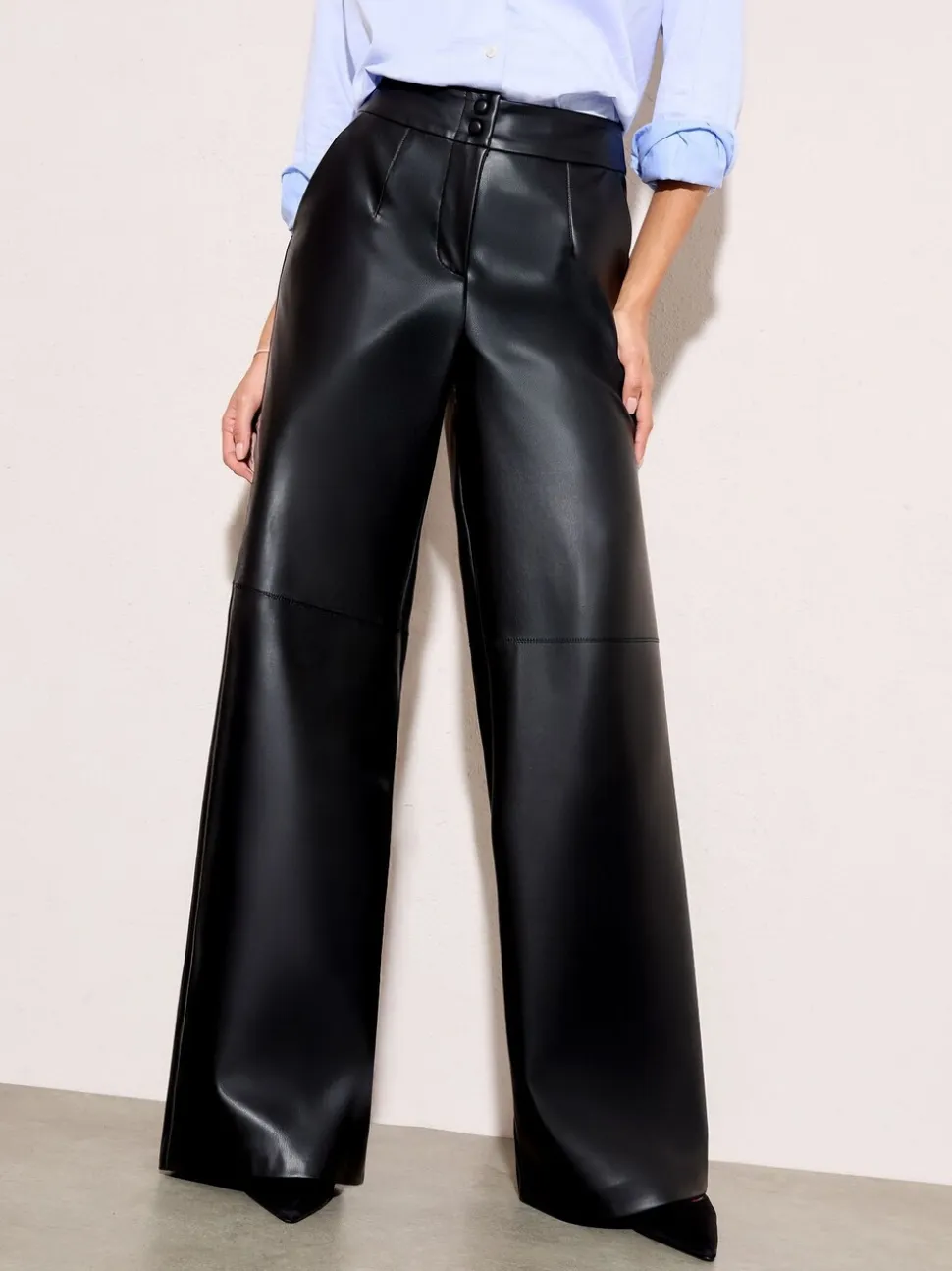 Friends Like These X Lucy Mecklenburgh Black Faux Leather Tailored Wide Leg Trousers