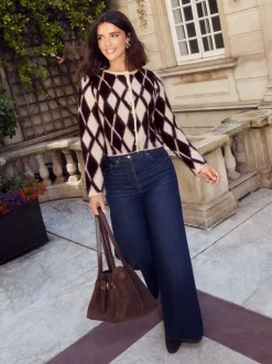 Friends Like These X Lucy Mecklenburgh Burgundy Brushed Argyle Cardigan