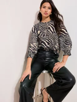 Friends Like These Zebra Print 3/4 Sleeve Shirred Cuff Blouse