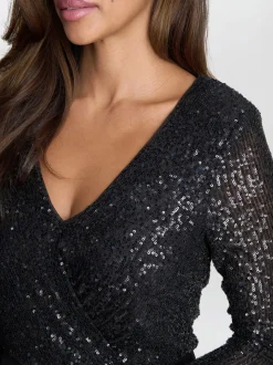 Gina Bacconi Allegra Sequin Crepe Black Jumpsuit