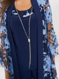 Gina Bacconi Blue Dorris Trousers Suits 3 Piece With Embroidered Jacket