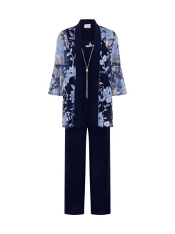 Gina Bacconi Blue Dorris Trousers Suits 3 Piece With Embroidered Jacket