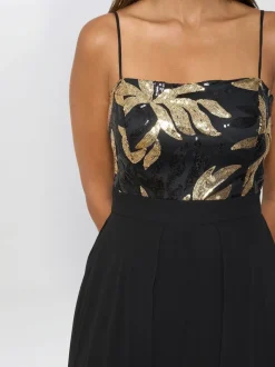 Gina Bacconi Fannie Black And Gold Chiffon Black Jumpsuit