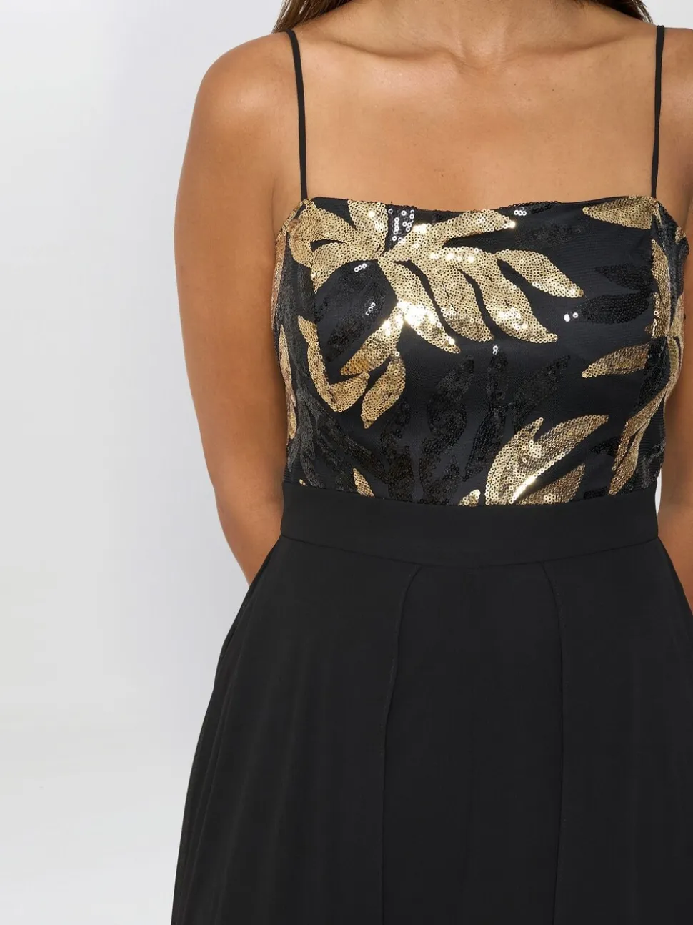 Gina Bacconi Fannie Black And Gold Chiffon Black Jumpsuit