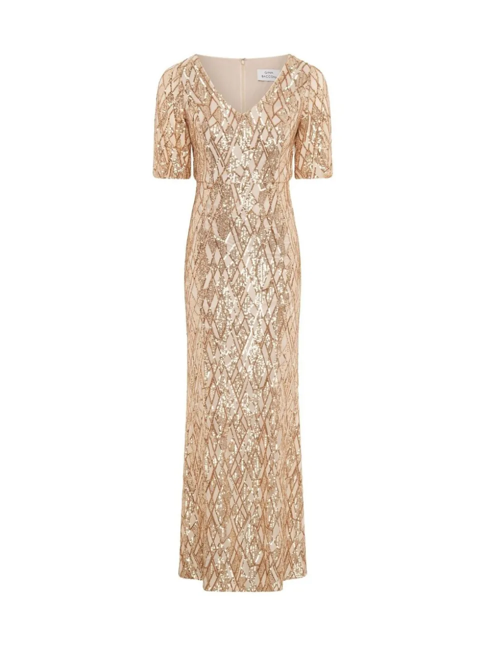 Gina Bacconi Gold Pat Sequin Maxi Dress