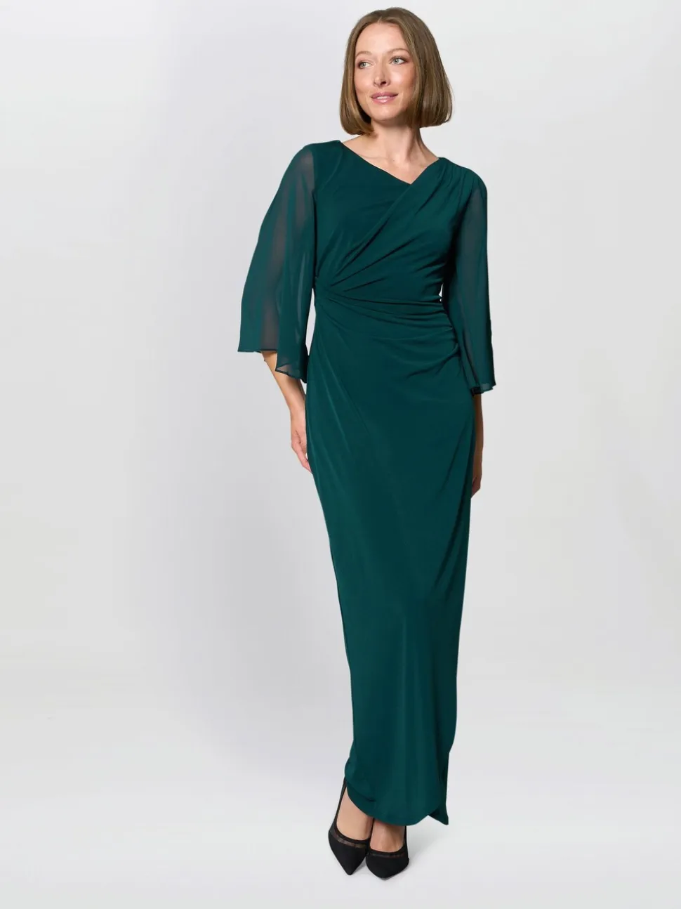 Gina Bacconi Green Donatella Chiffon Sleeve Maxi Dress