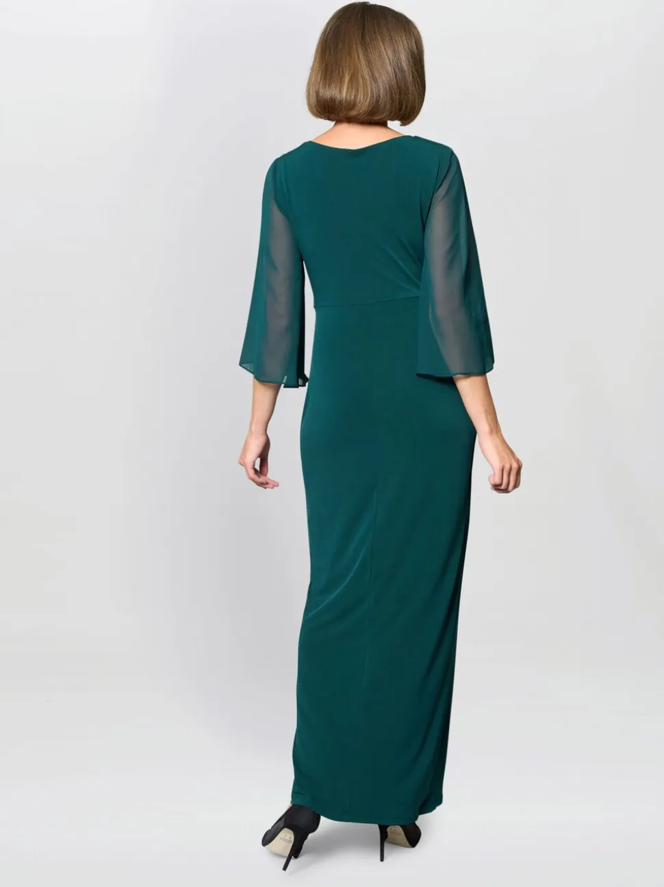 Gina Bacconi Green Donatella Chiffon Sleeve Maxi Dress
