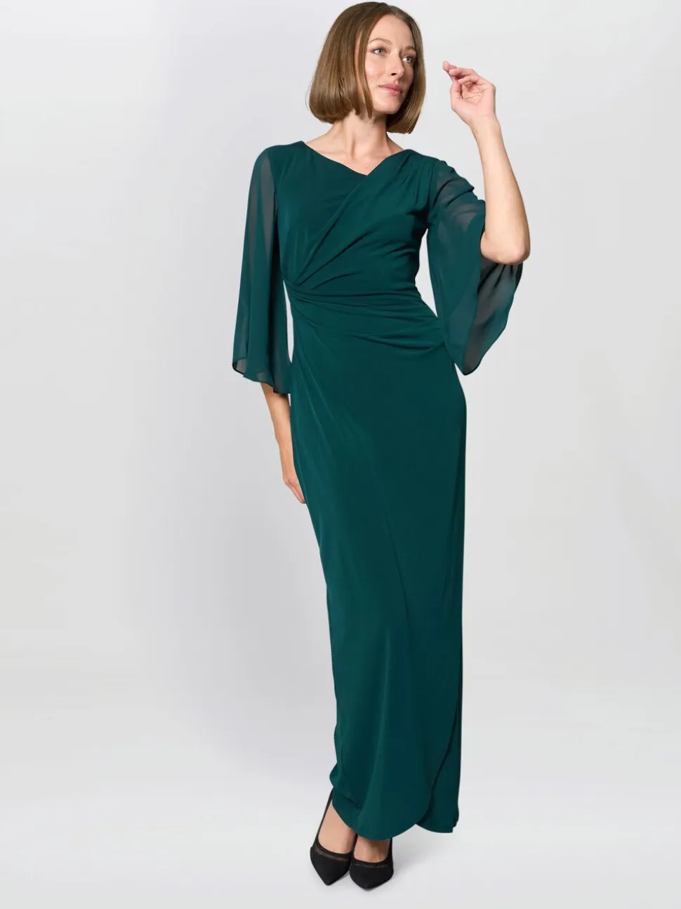 Gina Bacconi Green Donatella Chiffon Sleeve Maxi Dress
