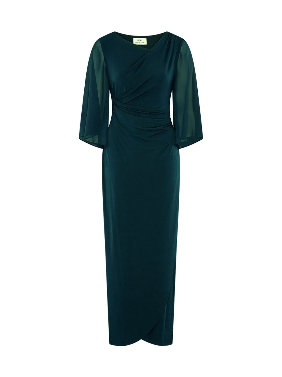 Gina Bacconi Green Donatella Chiffon Sleeve Maxi Dress