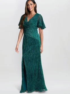 Gina Bacconi Green Liz Metallic Knit Maxi Dress