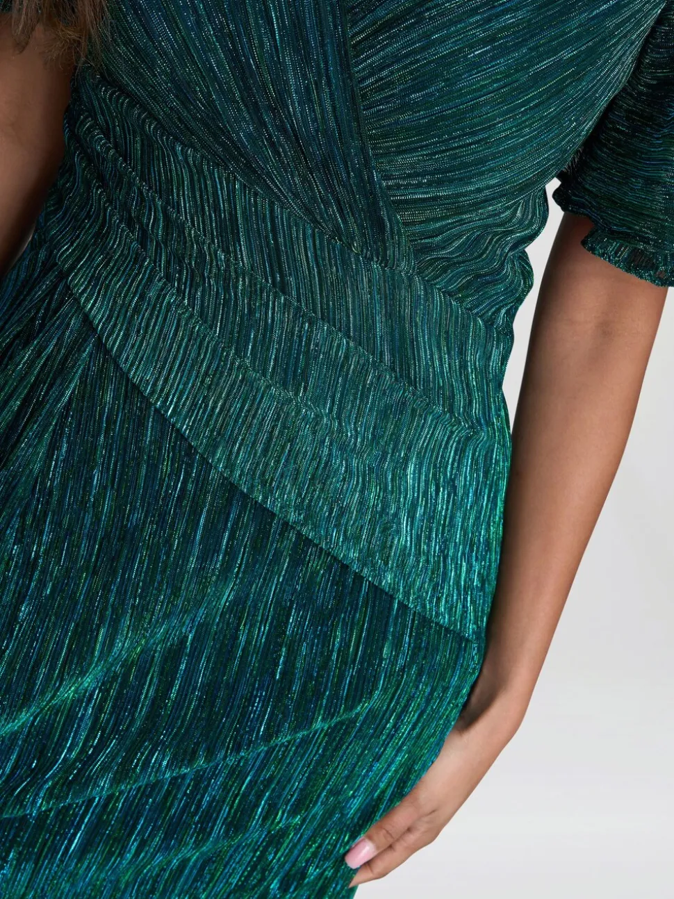 Gina Bacconi Green Liz Metallic Knit Maxi Dress