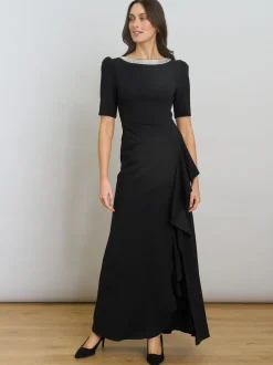 Gina Bacconi Paola Beaded Neck Maxi Black Dress
