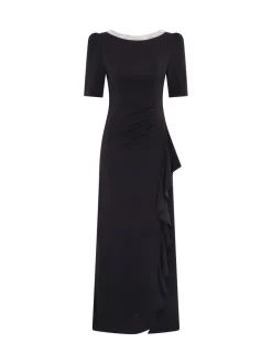 Gina Bacconi Paola Beaded Neck Maxi Black Dress