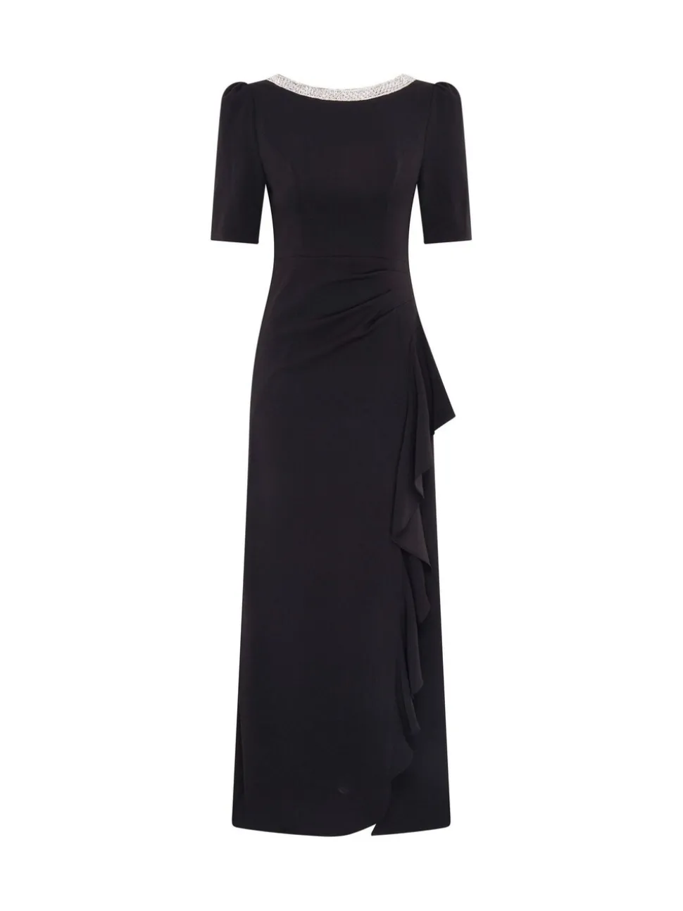 Gina Bacconi Paola Beaded Neck Maxi Black Dress