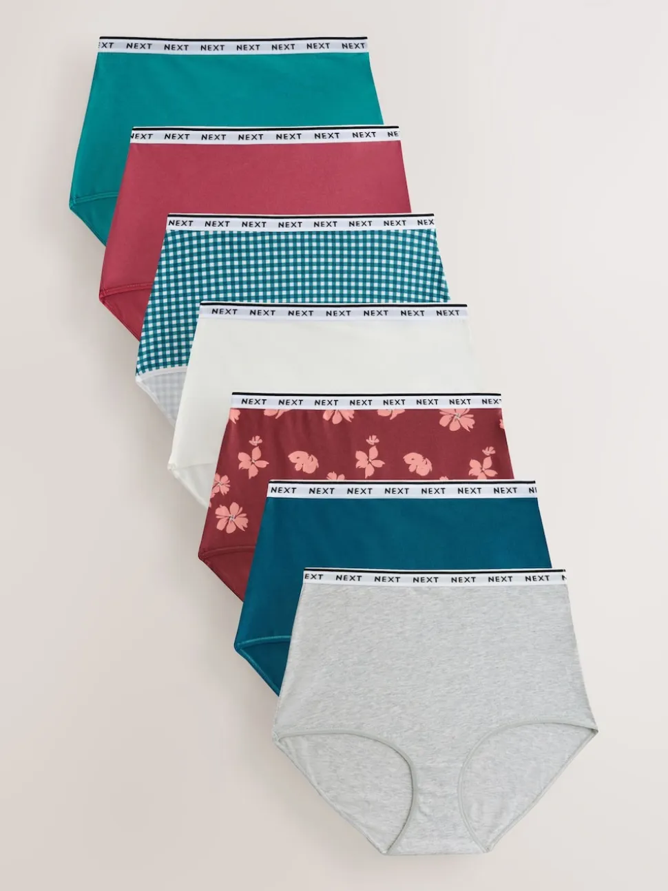 Gingham Print Full Brief Cotton Logo Knickers 7 Pack