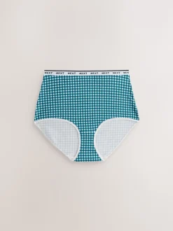 Gingham Print Full Brief Cotton Logo Knickers 7 Pack