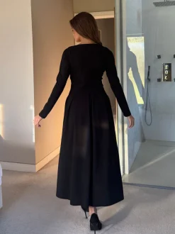 Girl In Mind Black Evie Square Neck Long Sleeve Midi Dress