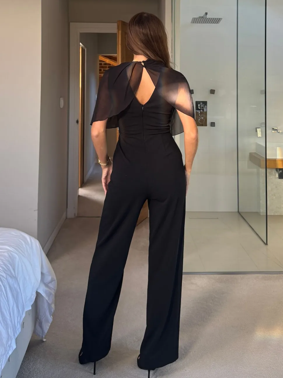 Girl In Mind Black Vivienne Cape Detail Stretch Jumpsuit